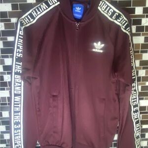 Men’s Maroon Adidas The Brand With 3 Stripes Track Jacket - Small